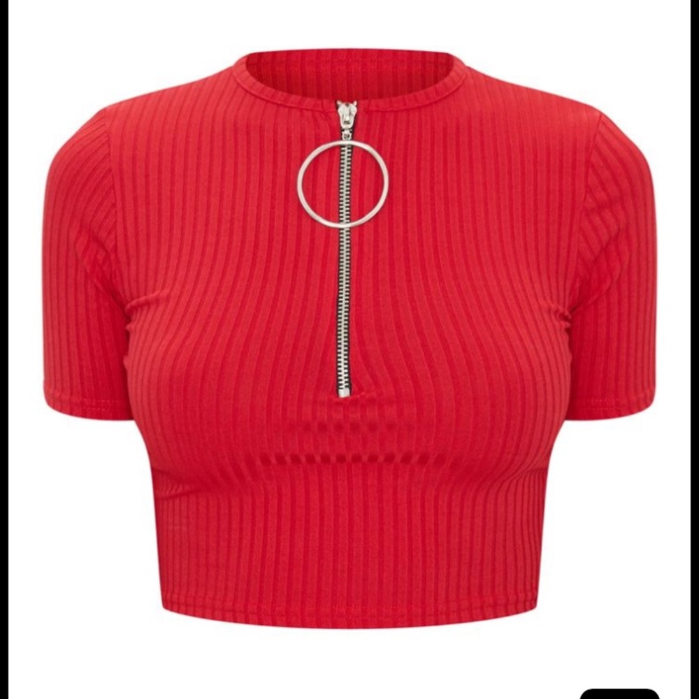 PrettyLittleThing Red Ring Pull Crop Top